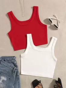 Muchica 2 piezas Top tank unicolor tejido de canalé - Rojo y blanco - Ver 1