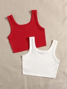 Muchica 2 piezas Top tank unicolor tejido de canalé - Rojo y blanco - Ver 2
