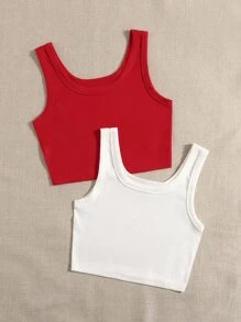 Muchica 2 piezas Top tank unicolor tejido de canalé - Rojo y blanco - Ver 3