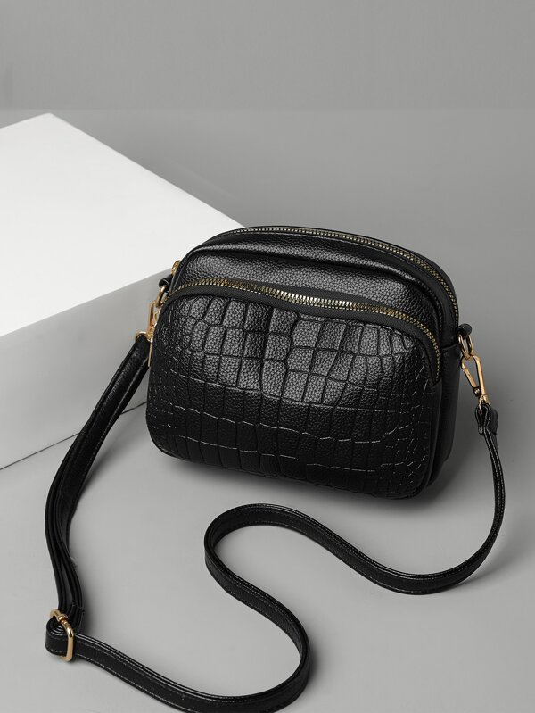 1pc Stone Texture Plain Color PU Decorated Shoulder Crossbody Bag, Suitable For Daily Use Multilayer Crossbody Bag For Women