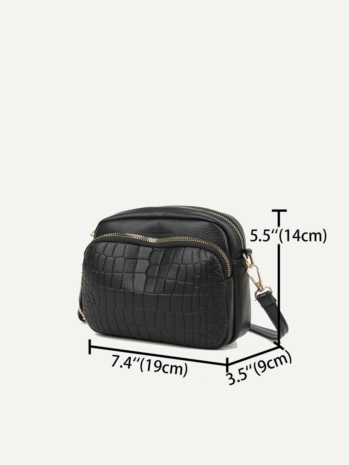 1pc Stone Texture Plain Color PU Decorated Shoulder Crossbody Bag, Suitable For Daily Use Multilayer Crossbody Bag For Women - Black - View 4