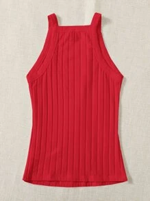 SHEIN EZwear Solid Rib-knit Halter Top