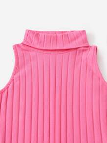 SHEIN Privé Đầm Gân đan màu trơn Giải trí - Hồng - Xem 4