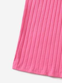 SHEIN Privé Đầm Gân đan màu trơn Giải trí - Hồng - Xem 5