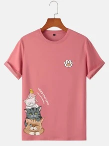 Manfinity Hypemode 男士卡通和字母圖案T恤 - 粉色 - 查看 1