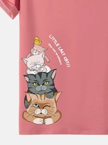 Manfinity Hypemode 男士卡通和字母圖案T恤 - 粉色 - 查看 4