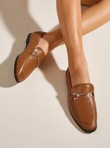 Metal Decor Flat Loafers - Brown - View 2