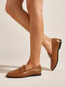 Metal Decor Flat Loafers - Brown - View 5