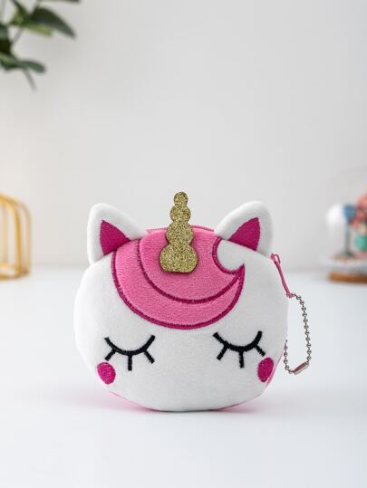 1PC Children's Cartoon Unicorn Smiling Cute Plush Coin Purse
