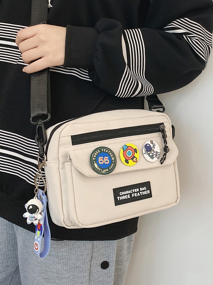 High School Students University Freshman Multifunctional Sling Bag Shoulder Bag Casual Bag Waterproof Nylon Crossbody Bag For Men, Handbag Schoolbag For Travel,College,Outdoors,Sports,Commute Sling Bag Shoulder Bag Side Bag Square Bag For Holiday Summer Men Gifts Sling Bag For Man Man Bag Cross Body Bag Side Bag Back To School School Supplies Fall Messenger Bag Bag For Man Cylinder Bag Old Money Halloween Christmas - Beige - View 1