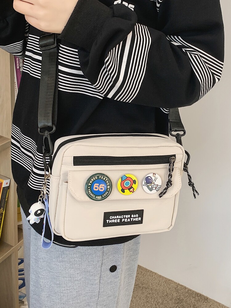 High School Students University Freshman Multifunctional Sling Bag Shoulder Bag Casual Bag Waterproof Nylon Crossbody Bag For Men, Handbag Schoolbag For Travel,College,Outdoors,Sports,Commute Sling Bag Shoulder Bag Side Bag Square Bag For Holiday Summer Men Gifts Sling Bag For Man Man Bag Cross Body Bag Side Bag Back To School School Supplies Fall Messenger Bag Bag For Man Cylinder Bag Old Money Halloween Christmas - Beige - View 4