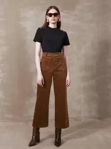 MOTF PREMIUM Áo thun nữ Nút màu trơn Giải trí - màu đen - Xem 5