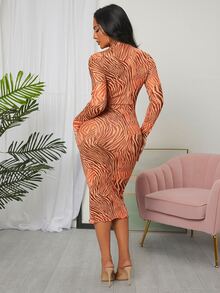 SHEIN SXY Zebra Striped Bodycon Dress - Multicolor - View 3