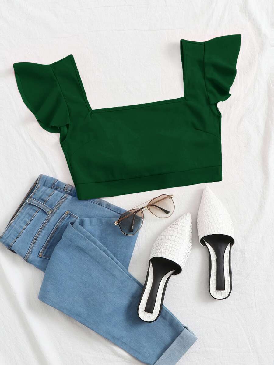 SHEIN Essnce Crop Top mit Rüschen Armloch, Band hinten