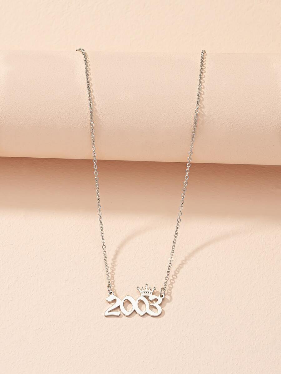 Number Pendant Necklace - Silver - View 1