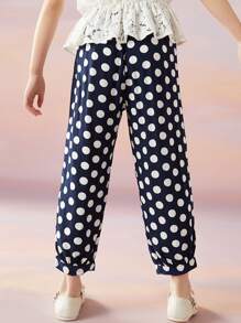 Girls Polka Dot Trousers - Blue and White - View 2