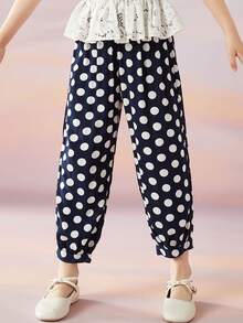 Girls Polka Dot Trousers - Blue and White - View 3