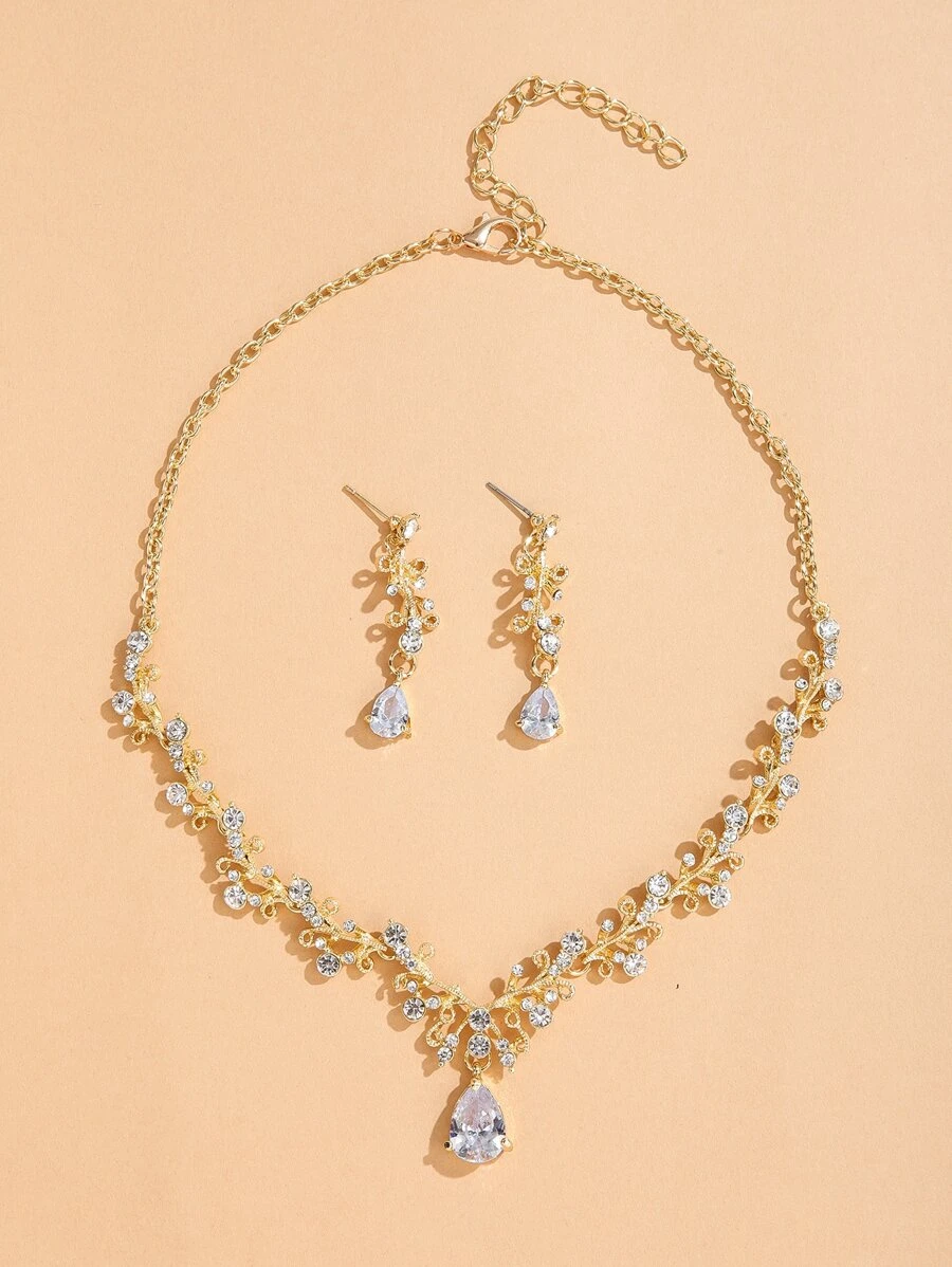 3 piezas Set joya con diamante de imitación - Amarillo Oro - Ver 1