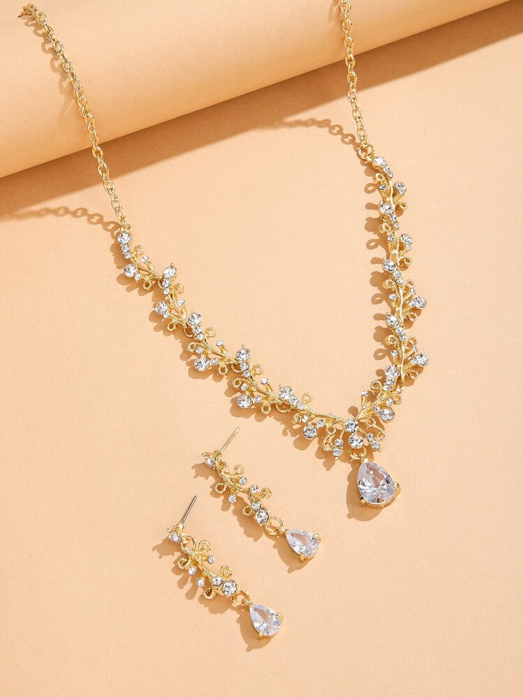 3pcs Rhinestone Jewelry Set - Yellow Gold - View 4