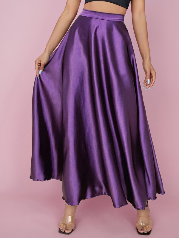 SHEIN PETITE High Waist Solid Flared Party Women Skirt