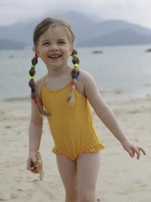 嬰兒荷葉邊連體泳衣 - 黃色 - 查看 1