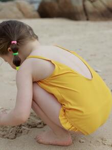 嬰兒荷葉邊連體泳衣 - 黃色 - 查看 2