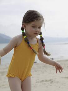 嬰兒荷葉邊連體泳衣 - 黃色 - 查看 3