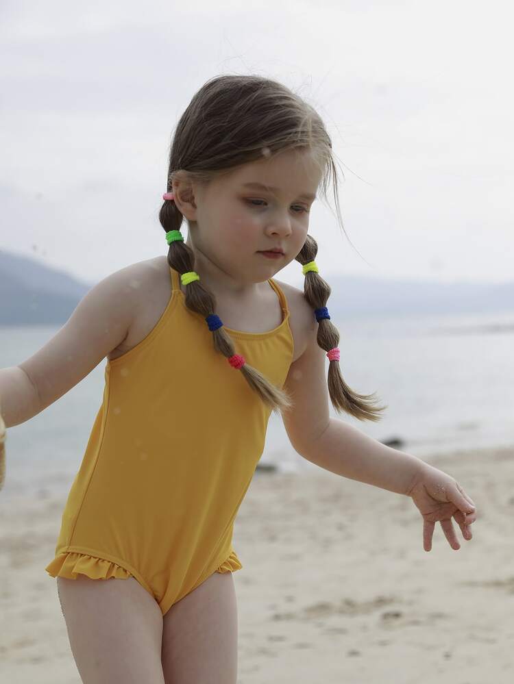 嬰兒荷葉邊連體泳衣 - 黃色 - 查看 3