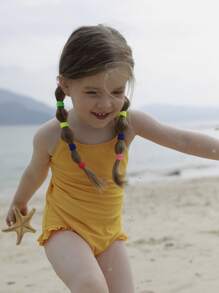 嬰兒荷葉邊連體泳衣 - 黃色 - 查看 4