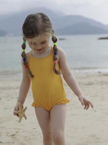 嬰兒荷葉邊連體泳衣 - 黃色 - 查看 5