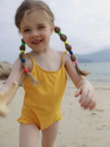 嬰兒荷葉邊連體泳衣 - 黃色 - 查看 6