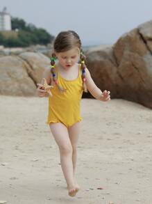 嬰兒荷葉邊連體泳衣 - 黃色 - 查看 7