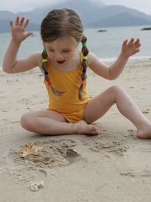 嬰兒荷葉邊連體泳衣 - 黃色 - 查看 8