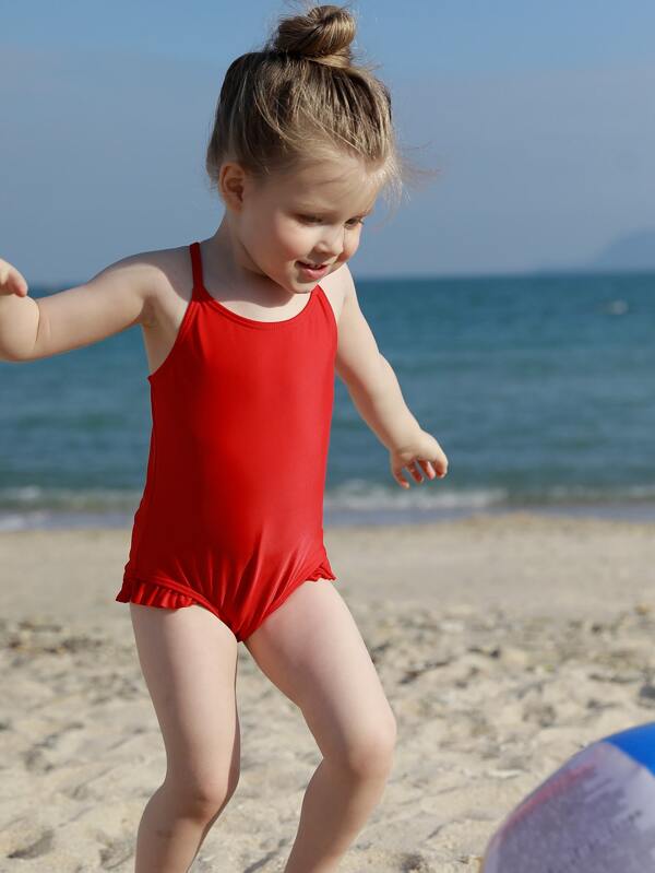 Bebe Maillot De Bain Unicolore Avec Plis Mode En Ligne Shein France