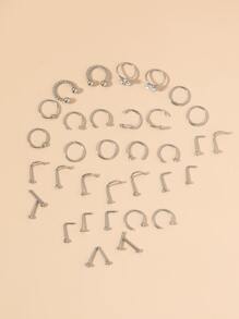 36 cái/bộ Thép không gỉ, Vòng mũi có chi tiết rhinestone cho phụ nữ và nam giới, xỏ khuyên kiểu Punk, Món quà trang sức cơ thể thời trang cho bất kỳ dịp nào, Trang sức bằng thép không gỉ - Bạc - Xem 1