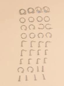 36 cái/bộ Thép không gỉ, Vòng mũi có chi tiết rhinestone cho phụ nữ và nam giới, xỏ khuyên kiểu Punk, Món quà trang sức cơ thể thời trang cho bất kỳ dịp nào, Trang sức bằng thép không gỉ - Bạc - Xem 2