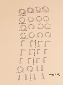 36 cái/bộ Thép không gỉ, Vòng mũi có chi tiết rhinestone cho phụ nữ và nam giới, xỏ khuyên kiểu Punk, Món quà trang sức cơ thể thời trang cho bất kỳ dịp nào, Trang sức bằng thép không gỉ - Bạc - Xem 3