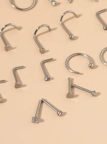 36 cái/bộ Thép không gỉ, Vòng mũi có chi tiết rhinestone cho phụ nữ và nam giới, xỏ khuyên kiểu Punk, Món quà trang sức cơ thể thời trang cho bất kỳ dịp nào, Trang sức bằng thép không gỉ - Bạc - Xem 4