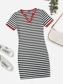 Muchica Đầm Tương phản ràng buộc Sọc Giải trí - Đen và trắng - Xem 1