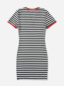 Muchica Đầm Tương phản ràng buộc Sọc Giải trí - Đen và trắng - Xem 2