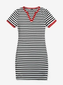 Muchica Đầm Tương phản ràng buộc Sọc Giải trí - Đen và trắng - Xem 3