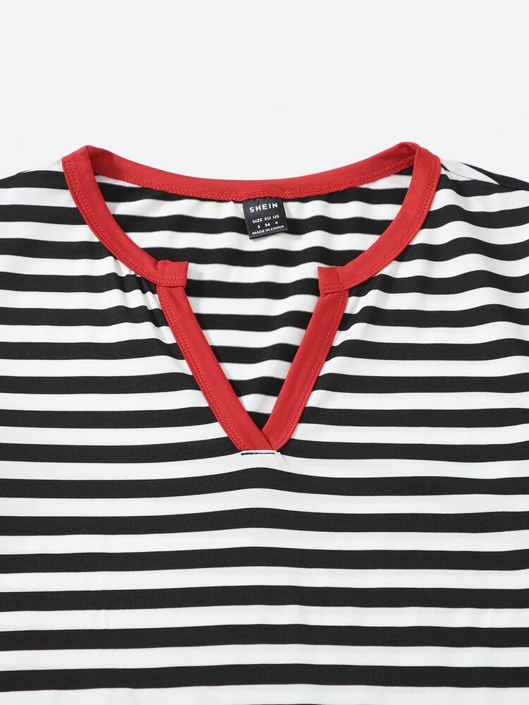 Muchica Notch Neck Striped Dress - Black and White - View 4