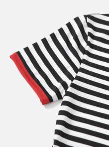 Muchica Đầm Tương phản ràng buộc Sọc Giải trí - Đen và trắng - Xem 5