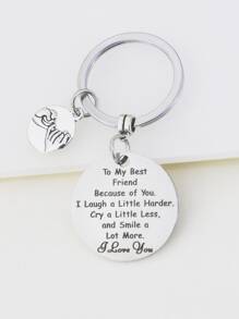 標語細節圓形吊飾鑰匙圈 - 銀色 - 查看 2