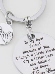 標語細節圓形吊飾鑰匙圈 - 銀色 - 查看 3