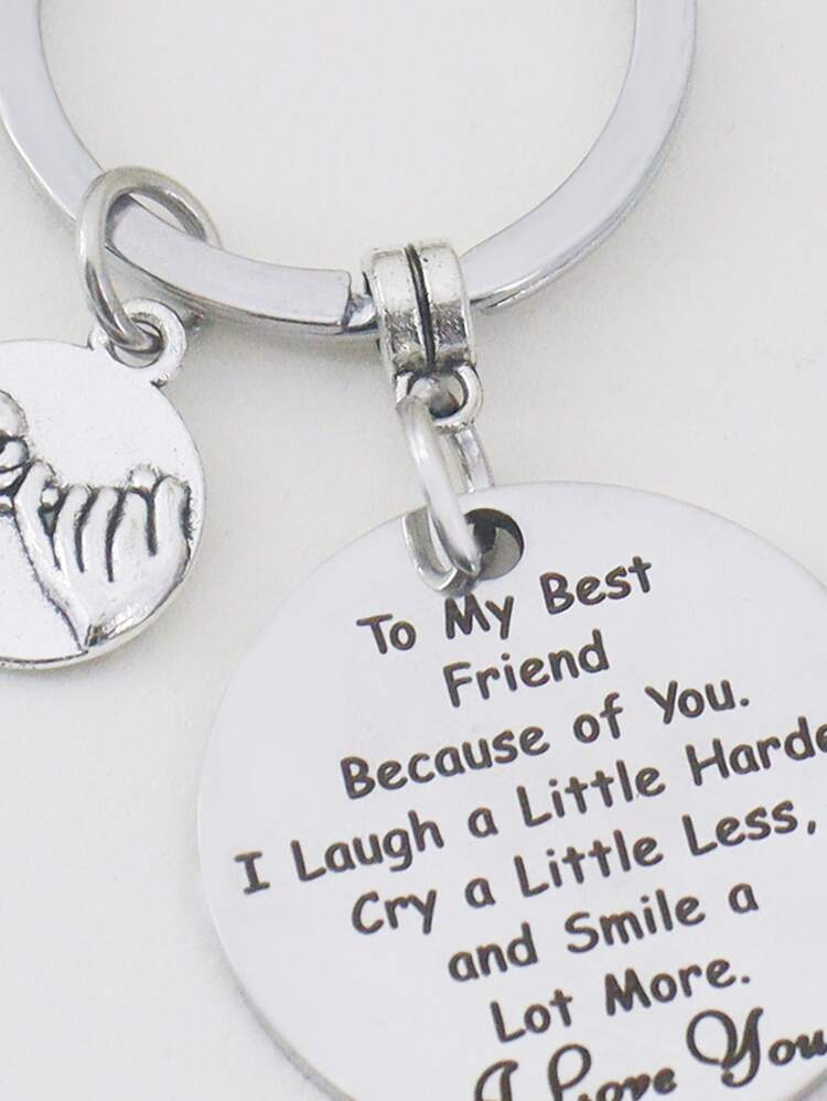 標語細節圓形吊飾鑰匙圈 - 銀色 - 查看 3