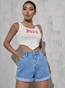 Quần short denim nữ Nút Túi màu trơn - Rửa nhẹ - Xem 2