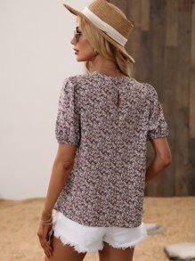 SHEIN LUNE 小碎花泡泡袖襯衫 - 彩色 - 查看 2