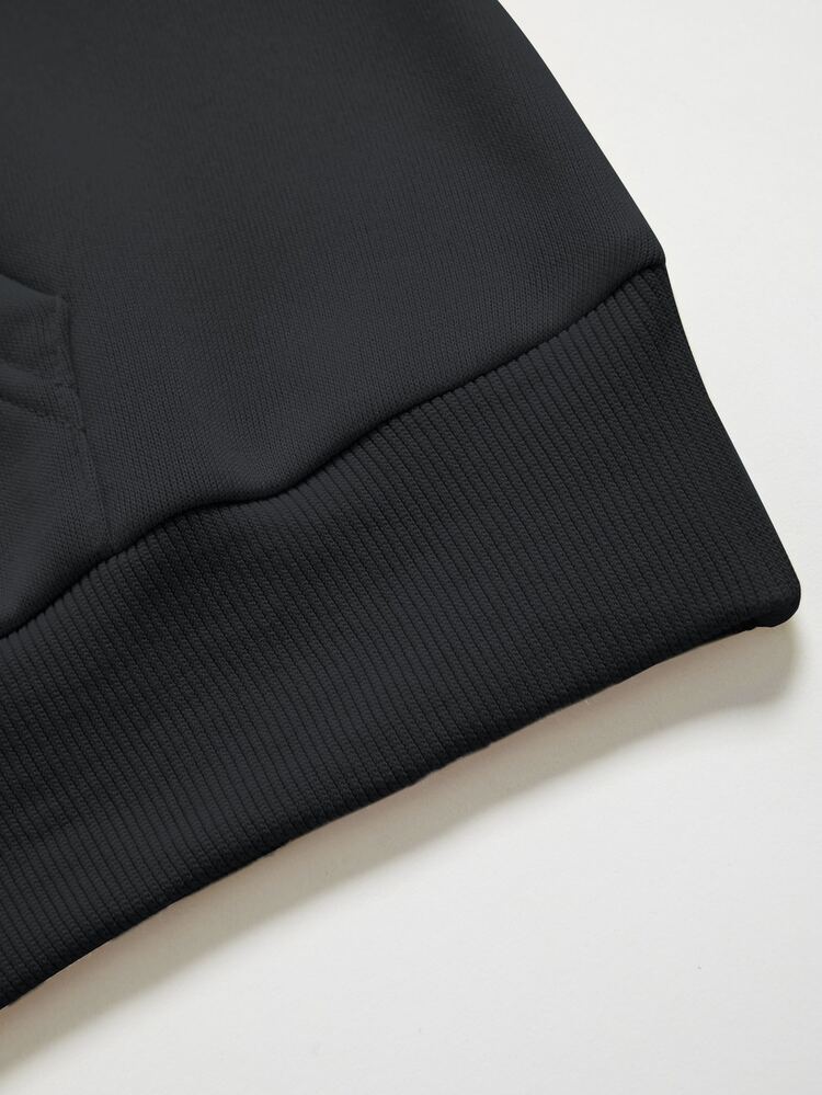 SHEIN EZwear Heart & Spiderweb Print Kangaroo Pocket Drawstring Thermal Hoodie - Black - View 5