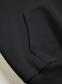 SHEIN EZwear Heart & Spiderweb Print Kangaroo Pocket Drawstring Thermal Hoodie - Black - View 3